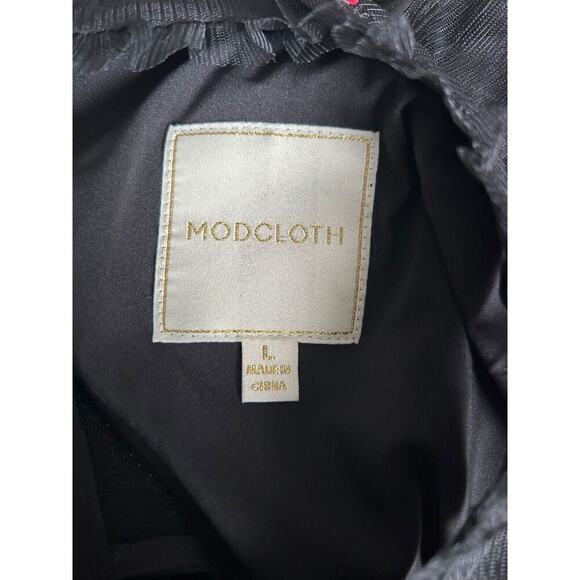 ModCloth Dress Womens Size L Black Sleeveless Tulle Embroidered Roses Mesh Midi - Picture 9 of 15